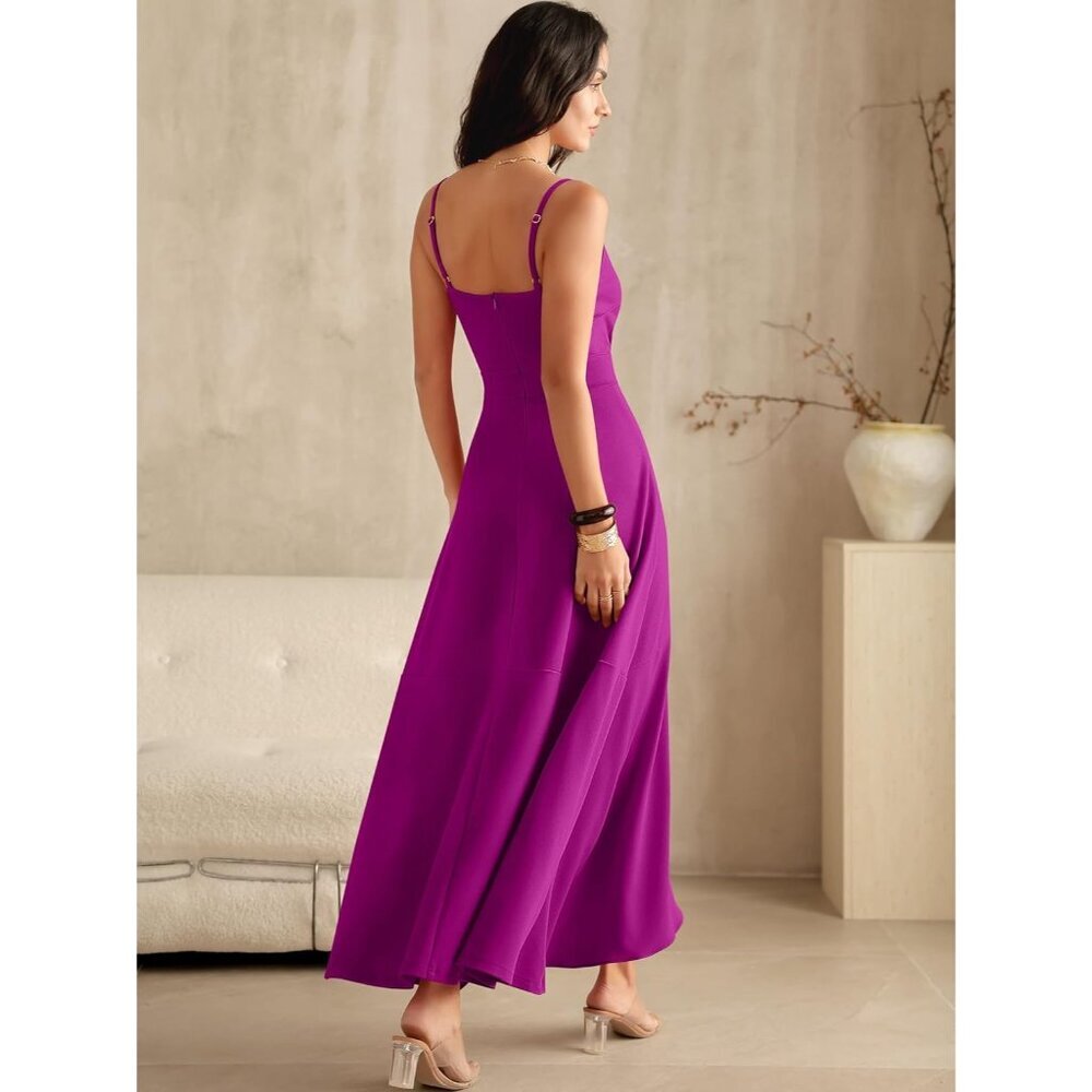 Women's Fuchsia Split V Neck Wrap Evening Party Cocktail Wedding Long Dress - Picture 4 of 7